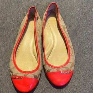 Coach Women's Vibrant Red and Tan Loafers